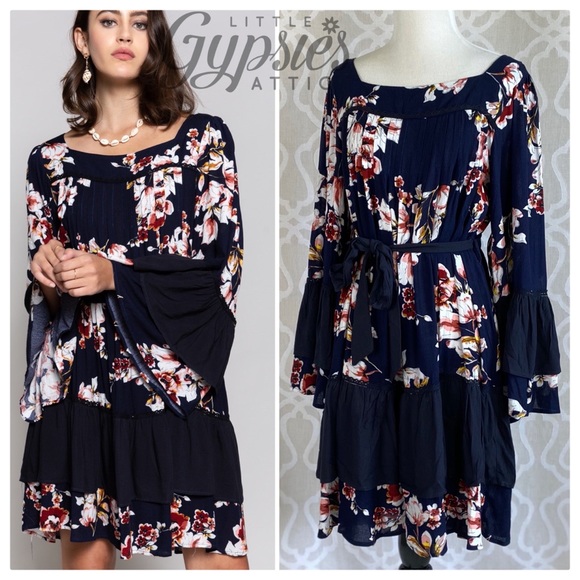 POL Dresses & Skirts - POL Floral Swing and Bell Sleeve Dress